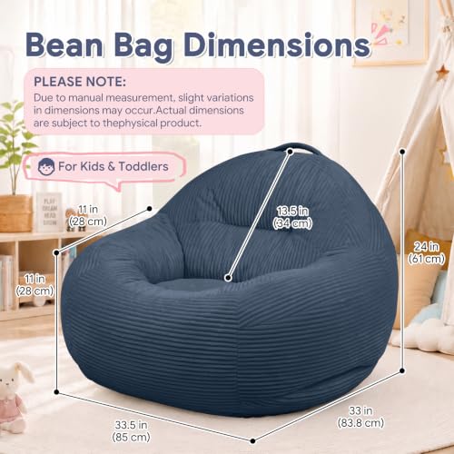 Kids Bean Bag Chair 33.5x33x24 Inches - Dark Blue Chenille Fabric