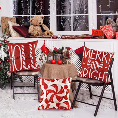 Christmas Pillow Covers 18x18in Set of 4 Candy Theme Holiday Decor