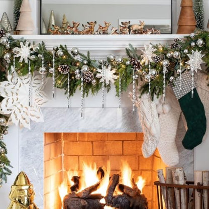 Victorian Christmas Metal Tinsel Icicles Ornaments - Holiday Tree Decor Set