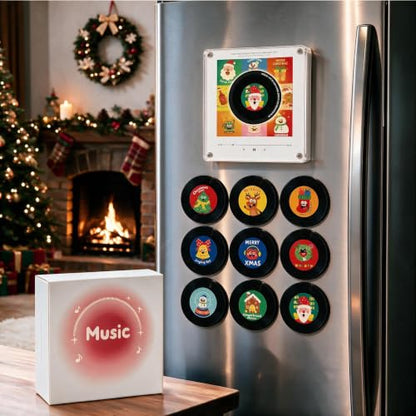 Christmas Magnetic Vinyl Music Player Set with Holiday Discs - Fridge Decor