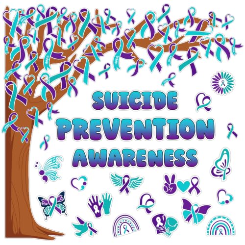Suicide Prevention Awareness Bulletin Board Decor Set with Tree & Ribbon Cutouts