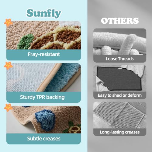 Sunfly Coastal Beach Bath Mat with Turtle Pattern, 22x34in - Kids & Nautical Decor