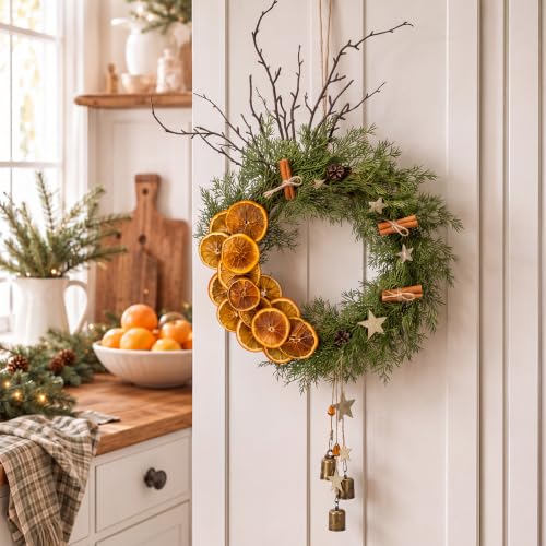 Rustic Christmas Wreath with Dried Orange Slices and Cedar - 13 Inch