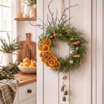Rustic Christmas Wreath with Dried Orange Slices and Cedar - 13 Inch