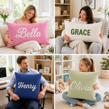 Dark Green Custom Embroidered Name Pillow - Personalized Decorative Throw Pillow for Bed, Couch, Kids & Adults