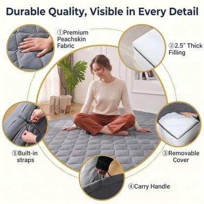 Grey 2.5 Inch Foldable Japanese Floor Mattress Twin Size with Handle