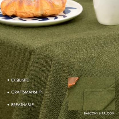 Waterproof Rectangle Table Cloth - Faux Linen, 156 x 91 Inches, Olive