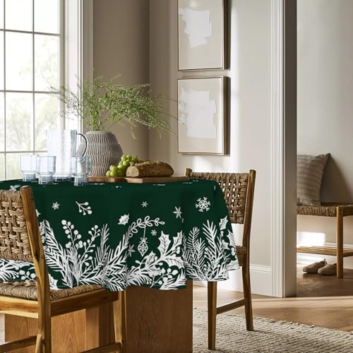Christmas Round Tablecloth 70 x 70 Inch Floral Leaf Green - Holiday Decor