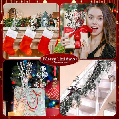 Christmas Tree Picks Sprays Set - Black & White Glitter 17" & 12"