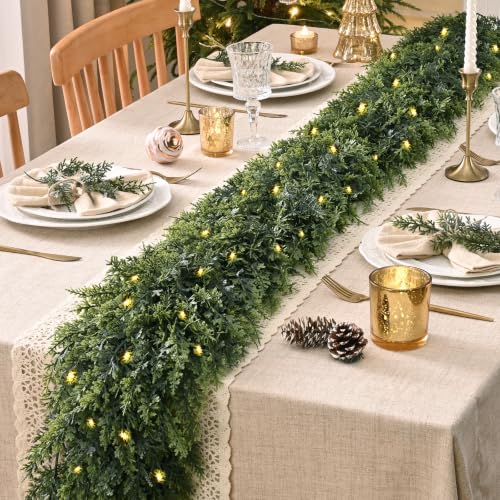 9FT Artificial Cedar Christmas Garland with Pre-Lit Warm LED Lights - Green / 9FT / 1 Piece