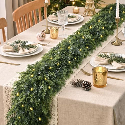 9FT Artificial Cedar Christmas Garland with Pre-Lit Warm LED Lights - Green / 9FT / 1 Piece