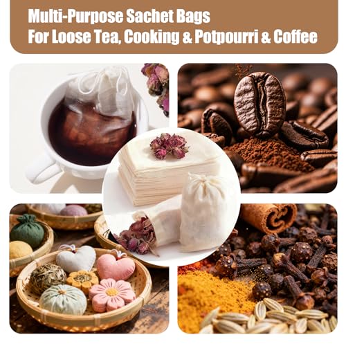 20 Pcs Reusable Cotton Muslin Tea & Spice Bags with Drawstring - Food Safe, Durable & Eco-Friendly