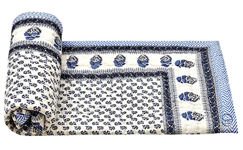 Traditional Jaipuri Printed Cotton Quilt - Light Weight Single Bed Razai - Design 5