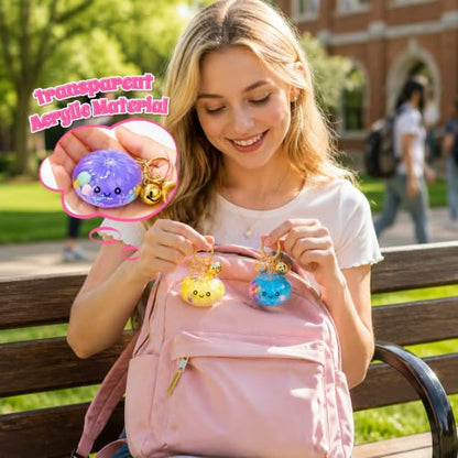 6PCS Kawaii Fidget Keychain Toy with Bell - Acrylic Flow Bun Design