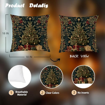 Christmas Tree Santa Pillow Cover 18x18 Set of 2 - Holiday Decor, Cozy Winter Accent, Variation: Santa Tree-1