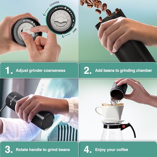 West Coast Chef Manual Coffee Grinder - Manual Burr Grinder, Portable Coffee Grinder Manual - Espresso Hand Grinder Coffee - Manual Coffee Bean Grinder - Travel Coffee Grinder Hand Coffee Grinder Burr
