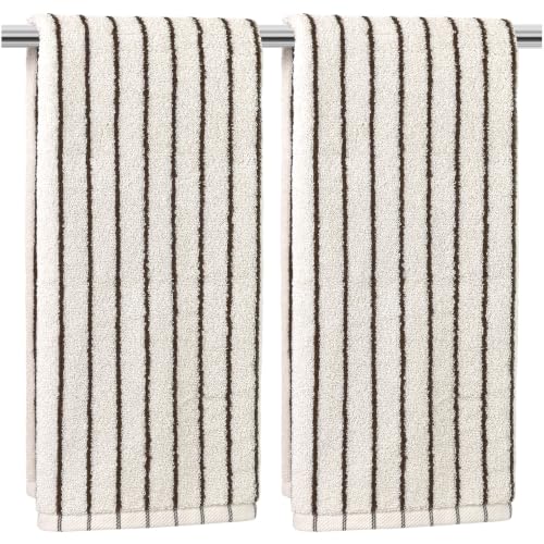 Cream & Brown Striped Bathroom Hand Towels 2-Piece Cotton Set - Jacquotha