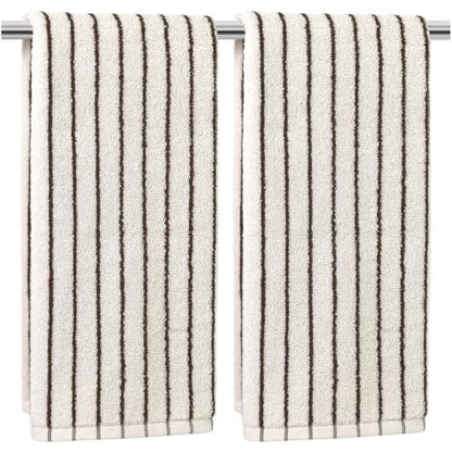 Cream & Brown Striped Bathroom Hand Towels 2-Piece Cotton Set - Jacquotha
