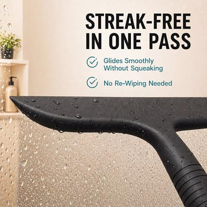 Black Silicone Shower Squeegee for Glass Doors with Built-In Hook