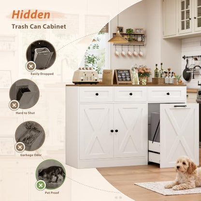 HOSTACK 13 Gallon Kitchen Trash Can Cabinet White - Space-Saving Garbage Storage