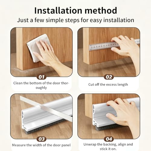 White Door Draft Stopper with 0.8 Inch Brush - 39.4 Inch Silicone Door Sweep