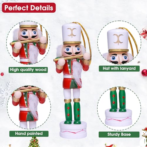4PCS Christmas Nutcracker Decorations Set - 5.5 Inch Wooden Soldier Ornaments with Variation Red Green White