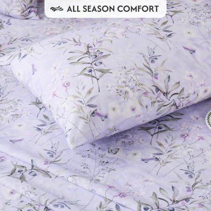 Light Purple Floral Queen Cotton Sheet Set - 4 Piece Percale Bedding