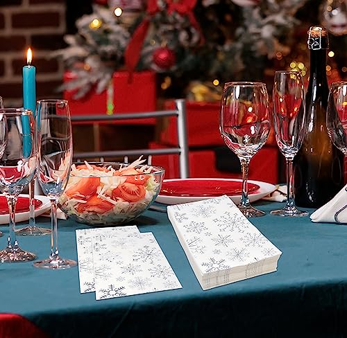 Christmas Snowflake Guest Napkins - Silver Disposable Party Paper Napkins Set of 100