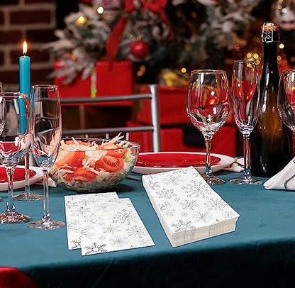 Christmas Snowflake Guest Napkins - Silver Disposable Party Paper Napkins Set of 100