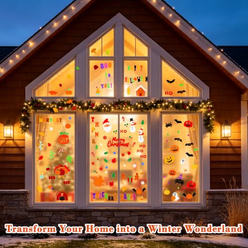 12 Sheets Reusable Gel Window Clings Holiday Decor Set