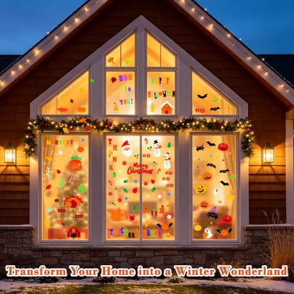 12 Sheets Reusable Gel Window Clings Holiday Decor Set