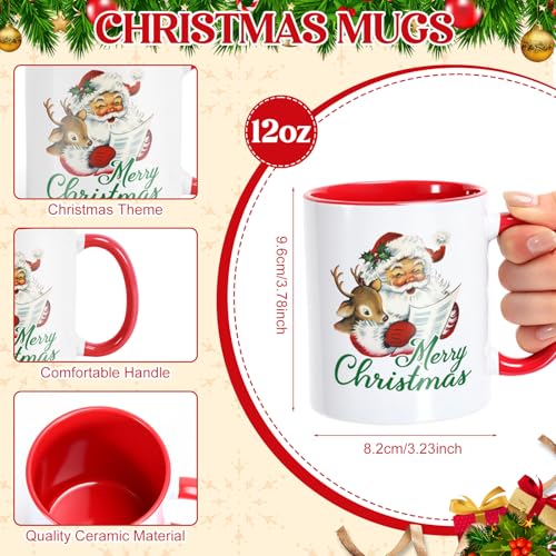 Christmas Coffee Mugs with Gift Boxes - Red Green Watercolor Set of 12