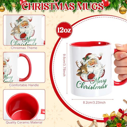 Christmas Coffee Mugs with Gift Boxes - Red Green Watercolor Set of 12