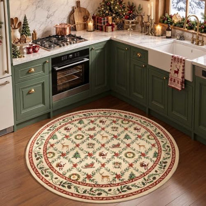 Jinchan 5ft Round Christmas Rug Santa Washable Non-Slip Holiday Area Rug Red - Xmas Red / Round / 5'