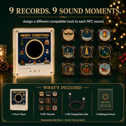 Christmas Magnetic Vinyl Record Player for Fridge Set-C NFC Music Box Holiday Decor