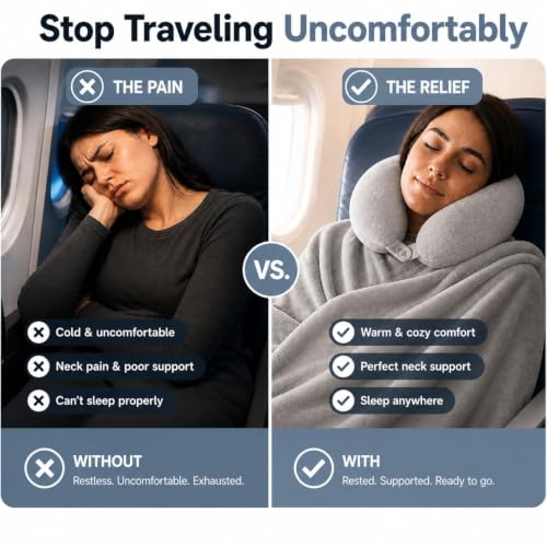 Travel Neck Pillow with Blanket Set Gray – 3-in-1 Support & Comfort for Airplane & Car