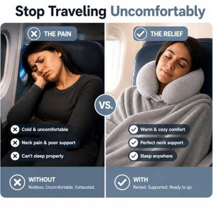 Travel Neck Pillow with Blanket Set Gray – 3-in-1 Support & Comfort for Airplane & Car