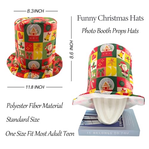 12 Assorted Funny Christmas Party Top Hats - Novelty Costume Hats for Adults & Teens