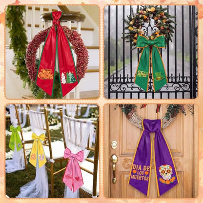 12 Pcs Seasonal Wreath Sash for Front Door Fall Autumn Holiday Decor