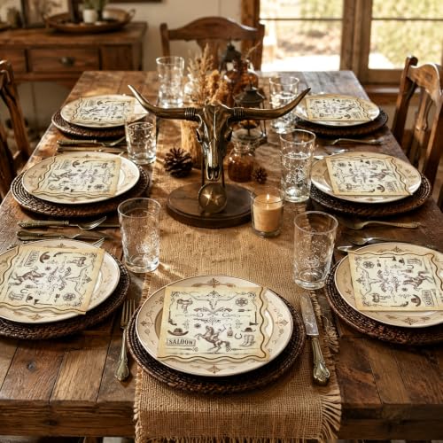 Western Cowboy Cocktail Paper Napkins with Scalloped Edges - 50 Pack