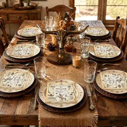 Western Cowboy Cocktail Paper Napkins with Scalloped Edges - 50 Pack