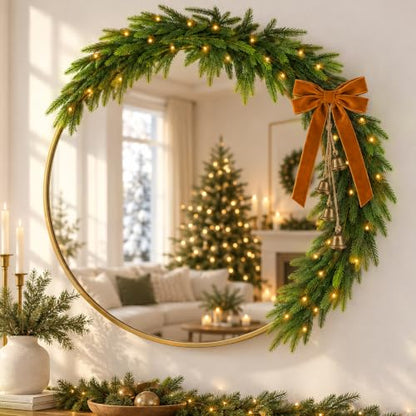 Fayoo 3.9ft Norfolk Pine Christmas Mirror Garland with Lights - Brown Variation