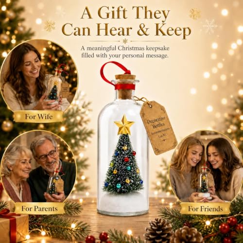 Green Recordable Christmas Tree in a Bottle Ornament - 2 Pack with Snowy Mini Trees