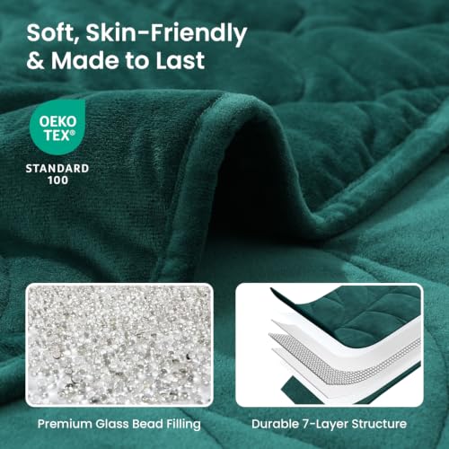Weighted Lap Blanket 7lbs for Adults - Green, 41x53 Inches - Leaf Design