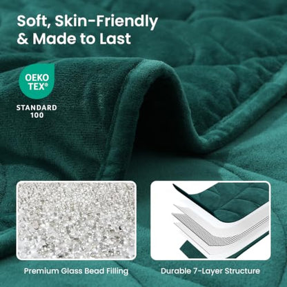 Weighted Lap Blanket 7lbs for Adults - Green, 41x53 Inches - Leaf Design