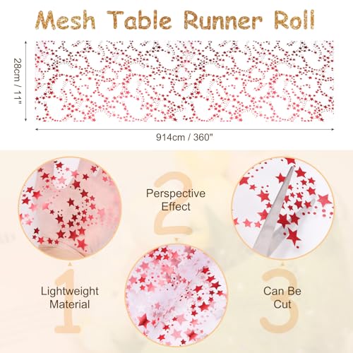 Dark Red Metallic Sequin Table Runner 11x30ft - Flexible Mesh Fabric, Party Decor