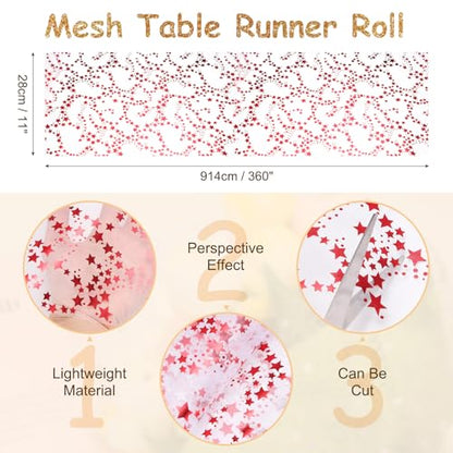 Dark Red Metallic Sequin Table Runner 11x30ft - Flexible Mesh Fabric, Party Decor