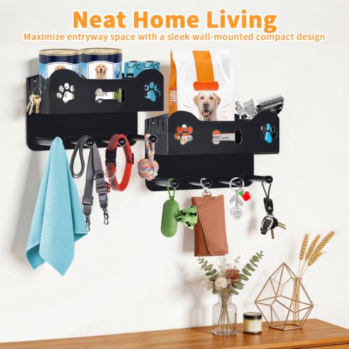 Dog Leash Wall Mount Organizer with Shelf and Hooks - 2 Pack