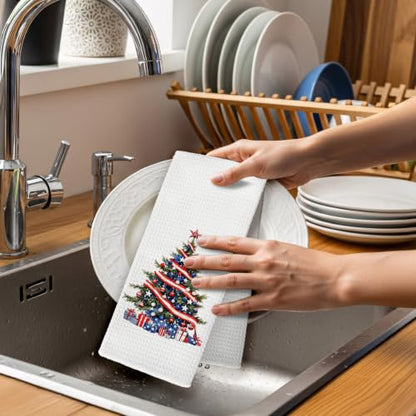 Patriotic Christmas Tree Kitchen Towels Set of 2 - Color 15