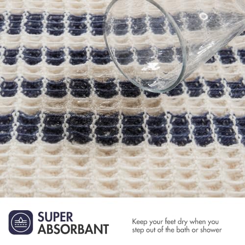 Navy Waffle Bath Rug 24x36 Inches - Non-Slip, Quick-Dry, Cotton Feel